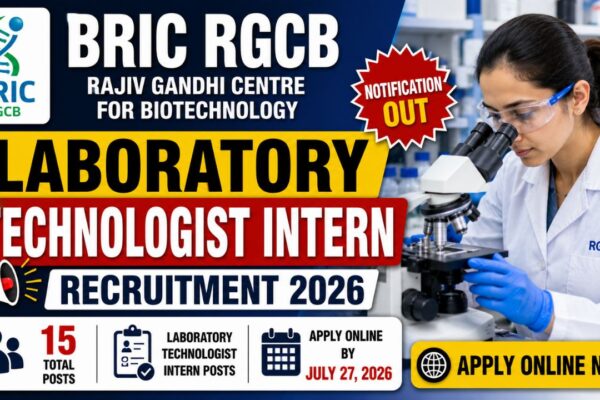 Bric Rgcb Laboratory Technologist Intern Recruitment 2026