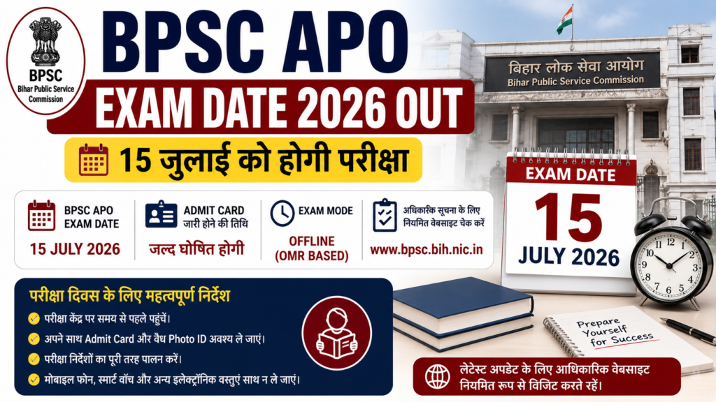 Bihar Bpsc Apo Exam Date 2026 Out – 15 जुलाई को होगी परीक्षा, यहां से जाने Admit Card Date और डाउनलोड प्रकिया 2 Bihar Bpsc Apo Exam Date 2026