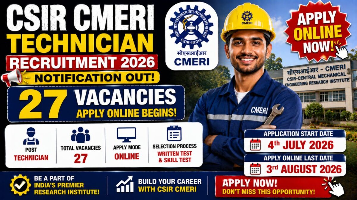 Csir Cmeri Technician Recruitment 2026 – 27 Vacancies, Apply Online From 4Th July 2 Csir Cmeri Technician Recruitment 2026