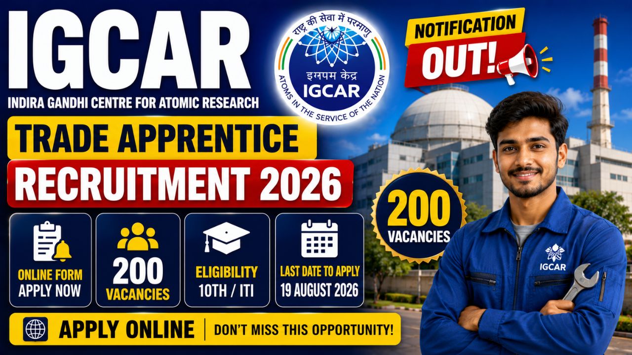 Igcar Trade Apprentice Recruitment 2026: Apply Online For 200 Vacancies 1 Igcar Trade Apprentice Recruitment 2026
