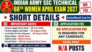 Indian Army Ssc Technical 68Th Women April 2027 Apply Online
