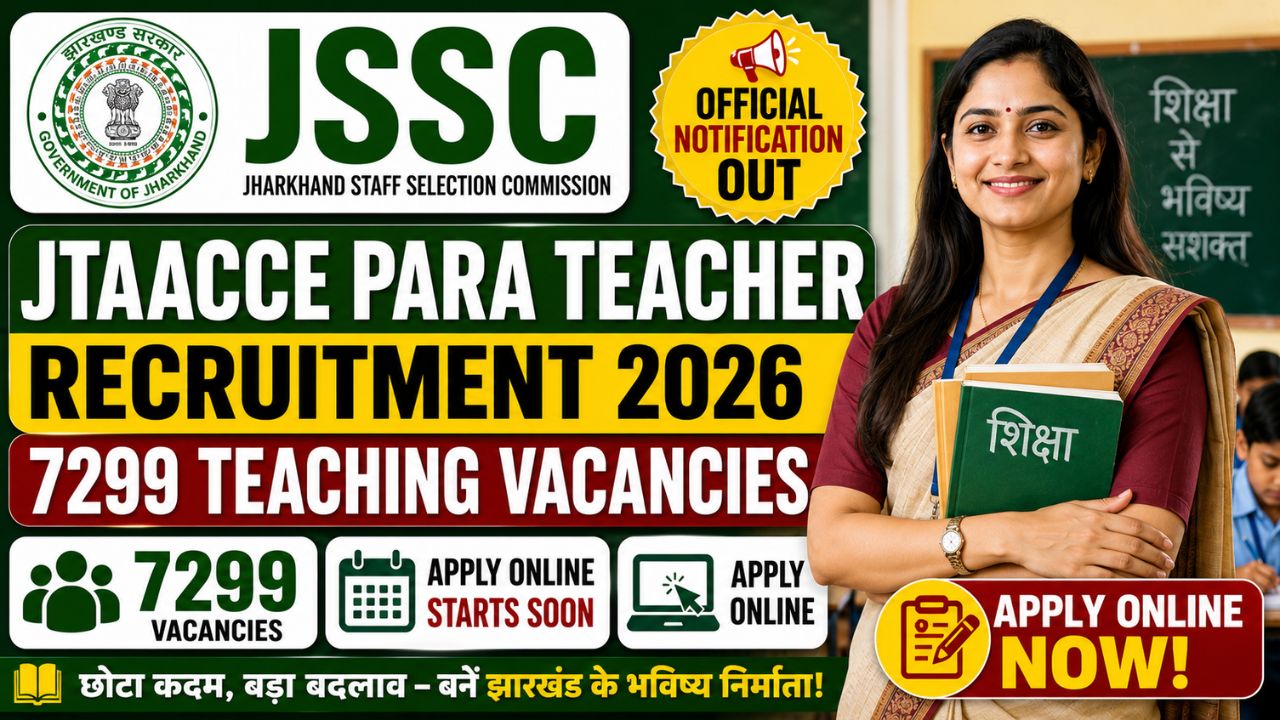 JSSC JTAACCE Para Teacher Recruitment 2026: 7,299 Teaching Posts, Apply Online Soon