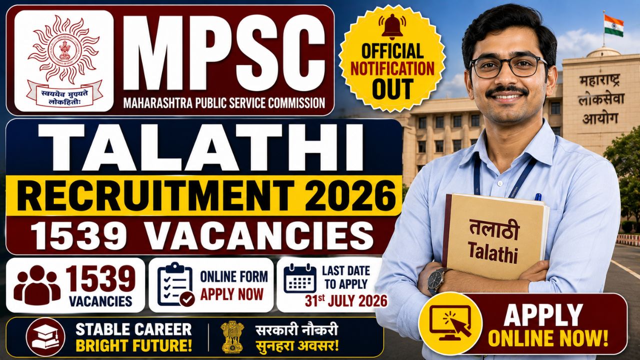 MPSC Talathi Recruitment 2026 : Notification Out for 1539 Vacancies, Online Form, Eligibility