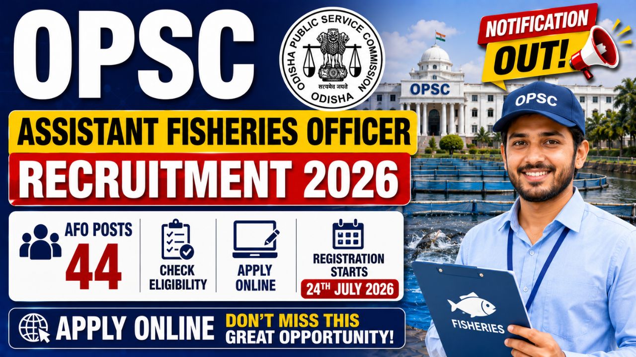 OPSC Assistant Fisheries Officer Recruitment 2026: Apply Online for 44 AFO Posts, Salary Rs. 44,900