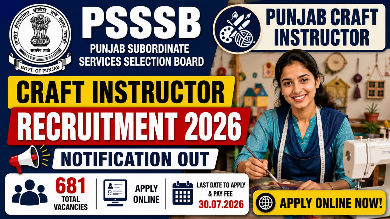 Psssb Punjab Craft Instructor Recruitment 2026: 681 Vacancies, Apply Online From 10 July 1 Psssb Punjab Craft Instructor Recruitment 2026