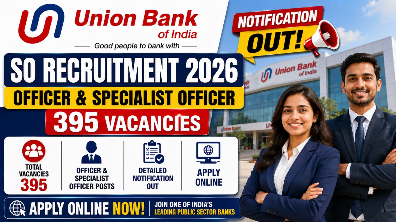 Union Bank of India SO Recruitment 2026: 395 Officer and Specialist Officer Posts, Registration Opens 21 July