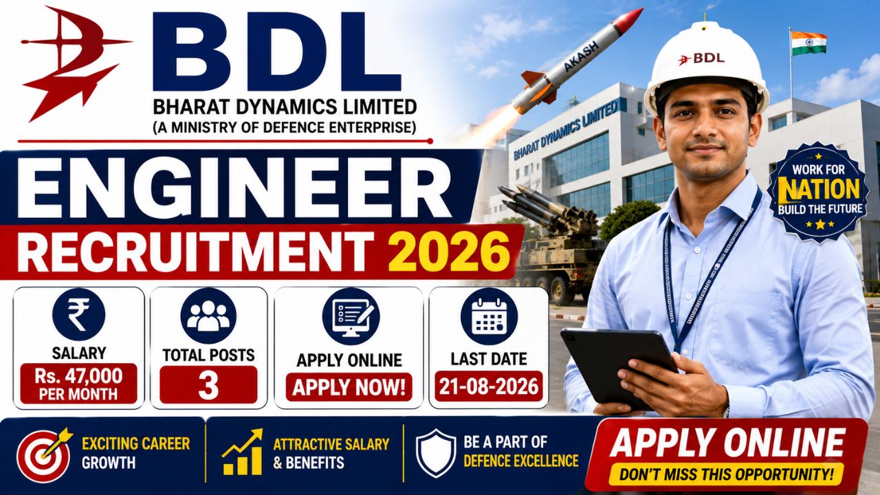 BDL Engineer Recruitment 2026, Apply Online for 3 Vacancies