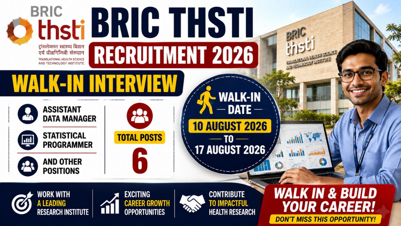 BRIC THSTI Recruitment 2026: Walk-in for Assistant Data Manager, Statistical Programmer and More Posts