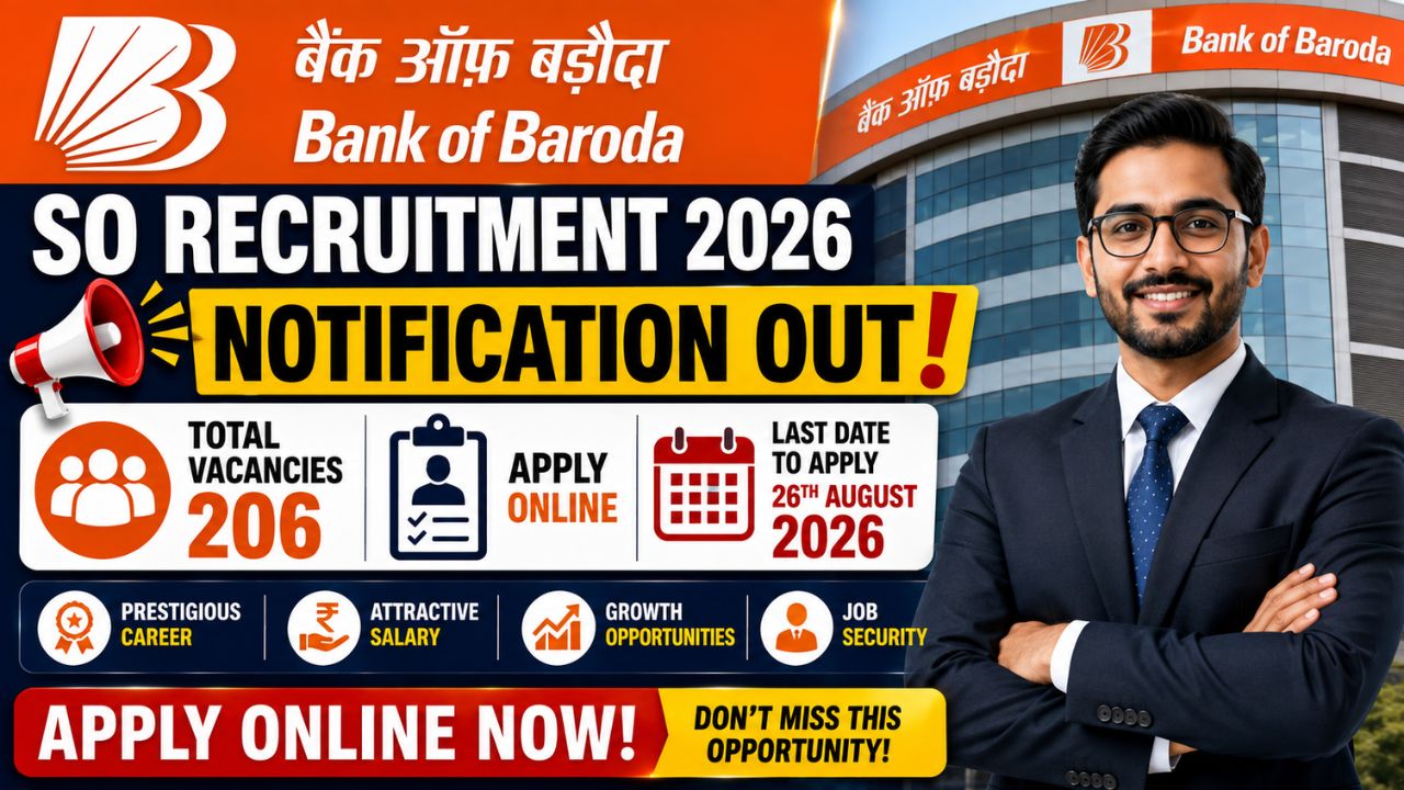 Bank of Baroda SO Recruitment 2026 Notification Out, 206 Vacancy, Apply Online From 6th August