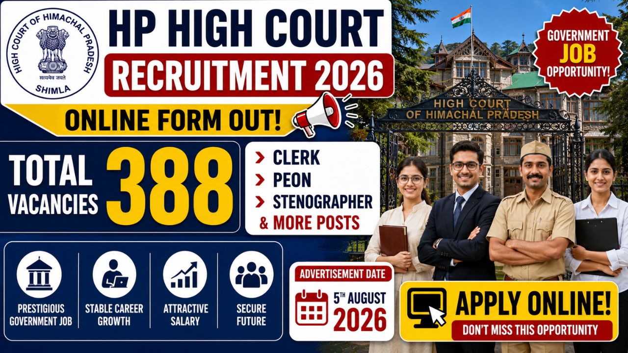 HP High Court Recruitment 2026 – Apply Online Form for 388 Clerk, Peon, Stenographer and More Posts