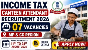 Income Tax Canteen Attendant Recruitment 2026: 07 Vacancies For Mp &Amp; Cg Region, Apply From 11 August
