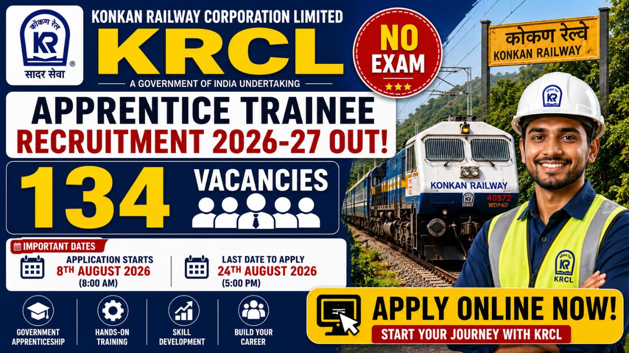 KRCL Apprentice Trainee Recruitment 2026-27 Notification Out, 134 Vacancies, No Written Exam