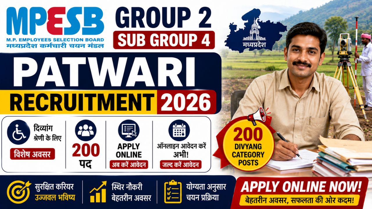 MPESB Patwari Recruitment 2026, Apply Online for 200 Divyang Category Vacancies