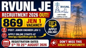 Rvunl Jen 1 Recruitment 2026 Notification Out, 869 Posts, Apply Online From 5Th August
