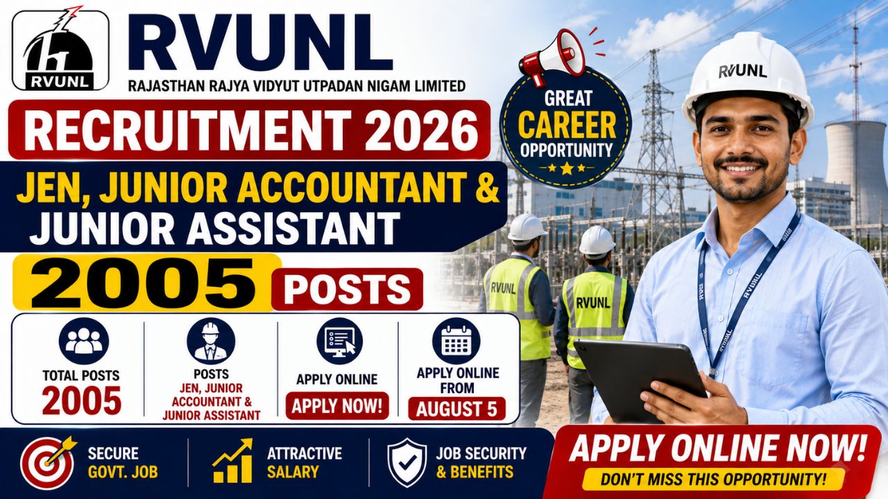 RVUNL Recruitment 2026 Notification Out, 2005 Vacancy, Apply Online From 5th August